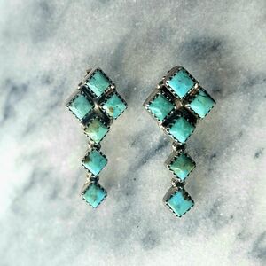 Turquoise and Sterling Silver Geometric Stud Earrings
